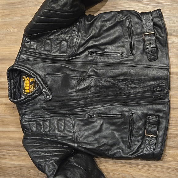 Bonus Leather Padded Double Zip Motorcycle Jacket - Picture 1 of 15